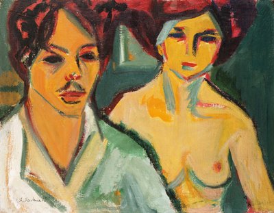 Zelfportret met Model, 1905 door Ernst Ludwig Kirchner