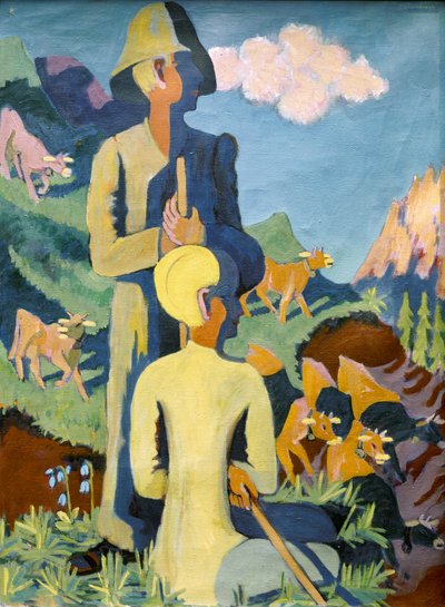 Herders in de avond. 1937. (olieverf op doek) door Ernst Ludwig Kirchner
