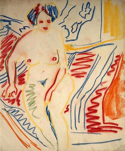 Zittende naakt met blauw haar door Ernst Ludwig Kirchner