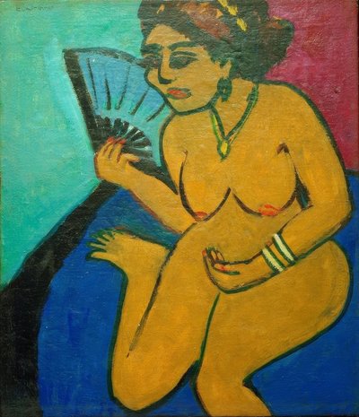 Zittende naakt met waaier door Ernst Ludwig Kirchner