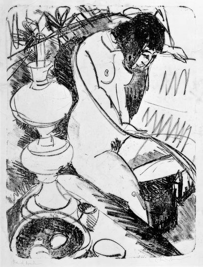 Zittend lezend naakt door Ernst Ludwig Kirchner