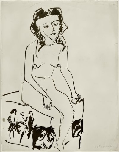 Zittende vrouwelijke naakt door Ernst Ludwig Kirchner