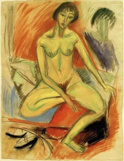 Zittende vrouwelijke naakt door Ernst Ludwig Kirchner