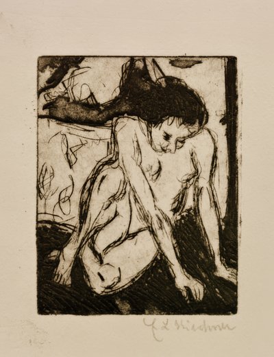 Zittend Naakt Meisje door Ernst Ludwig Kirchner