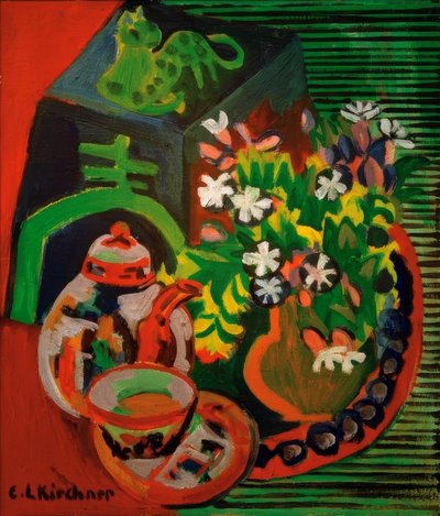 Stilleven met Chinees porselein door Ernst Ludwig Kirchner