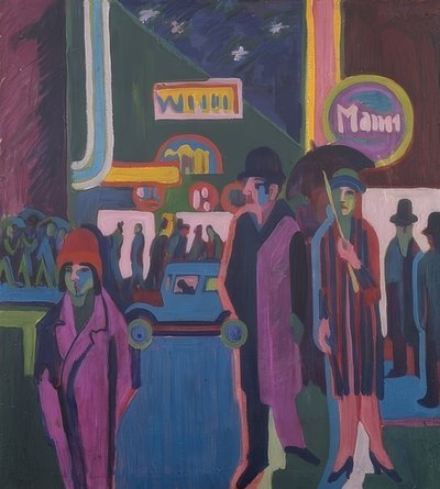 Straatscène bij nacht door Ernst Ludwig Kirchner