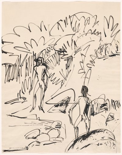 Twee baders aan de Fehmarnkust door Ernst Ludwig Kirchner