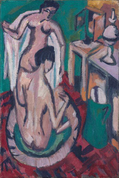 Twee naakten in een ondiepe badkuip, c. 1912/1913-1920 door Ernst Ludwig Kirchner