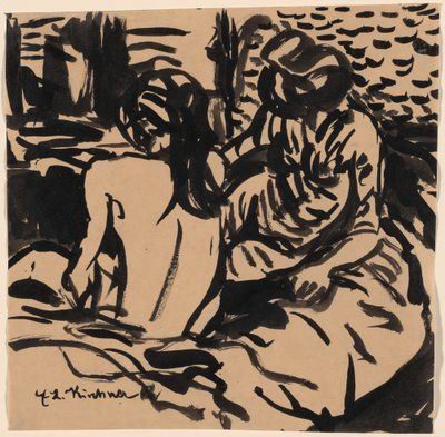 Twee Naakten op een Bed (Isabella en een Jonger Meisje) door Ernst Ludwig Kirchner