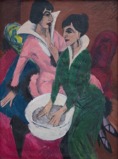 Twee vrouwen met een waskom; De zusters door Ernst Ludwig Kirchner