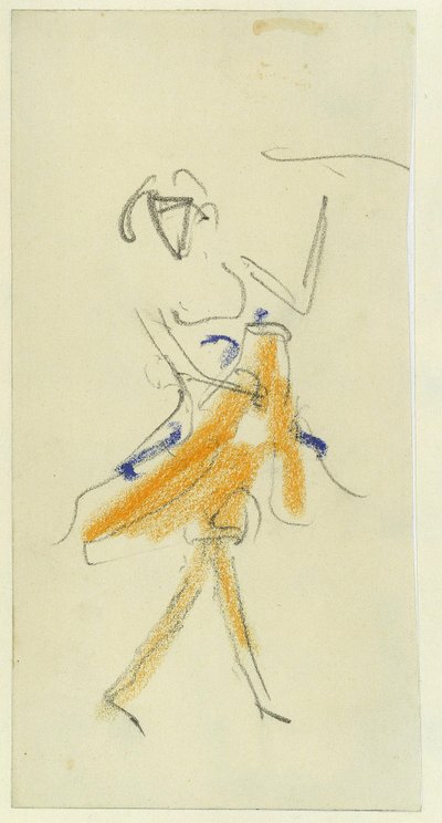 Een danseres. Werk van Ernst Ludwig Kirchner, potlood en pastel op karton door Ernst Ludwig Kirchner