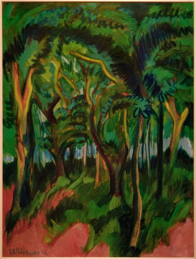 Bosinterieur met roze voorgrond door Ernst Ludwig Kirchner
