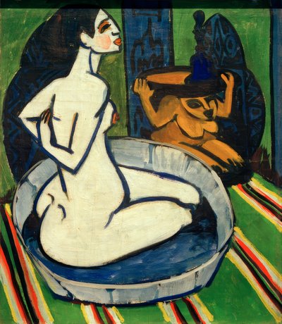 Vrouwelijk naakt in bad door Ernst Ludwig Kirchner