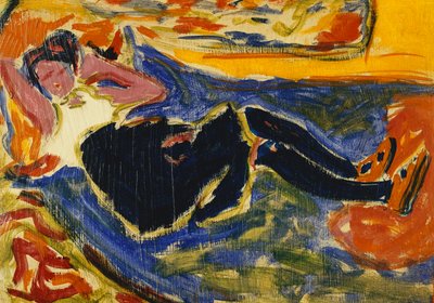 Vrouw met zwarte kousen; Die Schwarze Grete, ca. 1908-09 door Ernst Ludwig Kirchner