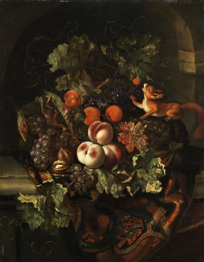 Stilleven met fruit en eekhoorn door Ernst Stuven