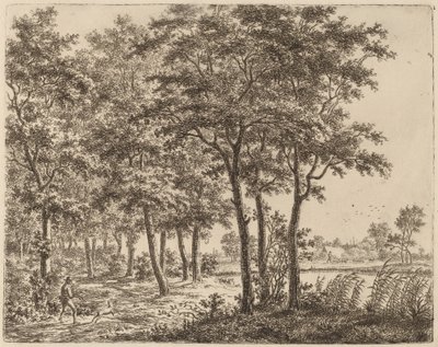 Landschap met een boer die brandhout draagt, ca. 1800 door Ernst Willem Jan Bagelaar