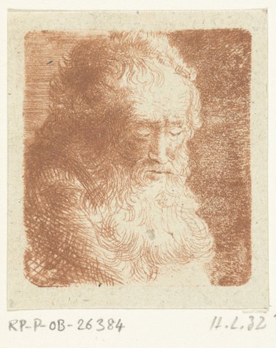 Oude man met baard met de blik naar beneden gericht: driekwart, naar rechts door Ernst Willem Jan Bagelaar