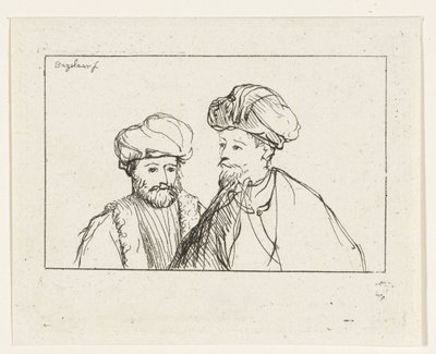 Portret van twee mannen met tulband door Ernst Willem Jan Bagelaar