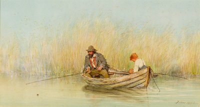 Studie van een Man en een Jongen die Vissen vanuit een Boot door Erskine Nicol