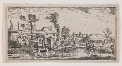 Boerderij achter een kanaal, uit de serie "Ten Oblong Landscapes". door Esaias I van de Velde