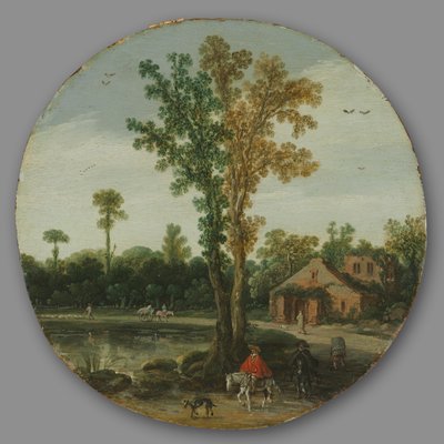 Reizigers bij een meer door Esaias I van de Velde