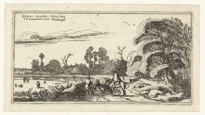 Ruiter en wandelaars op een weg bij Lisse door Esaias van de Velde