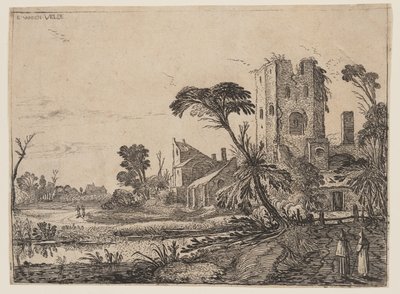 Twee monniken op een pad door Esaias van den Velde I