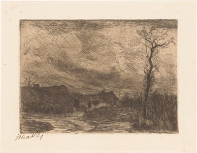Huizen onder een zware lucht door Etha Fles (signed by artist)