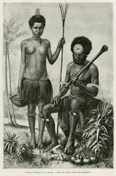 Fijisch koppel. Gravure door E. Ronjat ter illustratie van het verhaal 