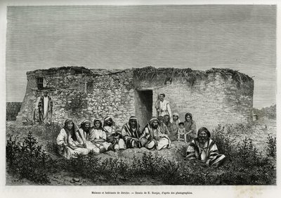 Huizen en inwoners van Jericho (Westelijke Jordaanoever). Gravure door E. Ronjat, ter illustratie van het verhaal van Syrië vandaag, door M. Lortet, decaan van de Faculteit Geneeskunde van Lyon, belast met een wetenschappelijke missie door het Ministerie v door Etienne Antoine Eugene Ronjat
