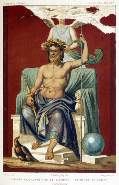 Jupiter (Zeus) gekroond door Overwinning - volgens een fresco van Pompeii opgeheven door Nicolini door Etienne Antoine Eugene Ronjat