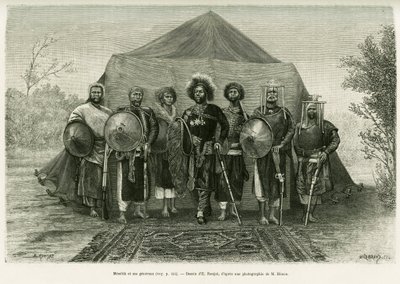 Portret van Prins Menelik II van Ethiopië (1844-1913), omringd door zijn generaals door Etienne Antoine Eugene Ronjat
