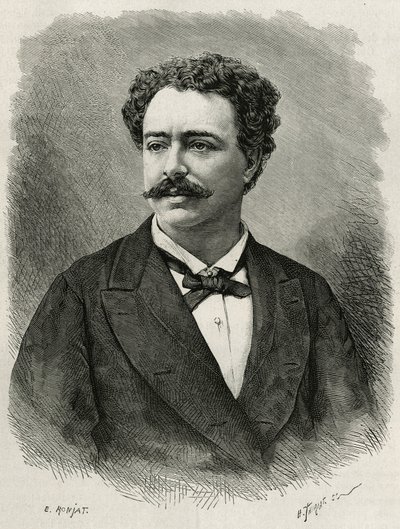 Portret van de auteur en reiziger Edmondo de Amicis (1846-1908), Italiaanse schrijver, gravure door E.Ronjat, ter illustratie van het verhaal van Marokko door Edmondo de Amicis, 1875, gepubliceerd in 
