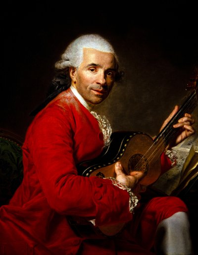 Portret van een man met een gitaar door Etienne Aubry
