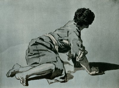 Studie van een hurkende jongen op de grond door Etienne Aubry