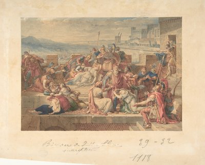 Priamus en zijn familie rouwen om de dood van Hector, n.d. door Etienne Barthelemy Garnier