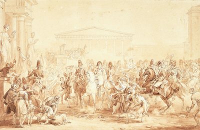 De aankomst van keizer Napoleon I met keizerin Marie-Louise bij het stadhuis van Parijs door Etienne Barthelemy Garnier