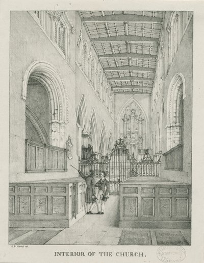Interieur van Tamworth Kerk: lithografie, nd [1796-1865] door Etienne Bruno Hamel