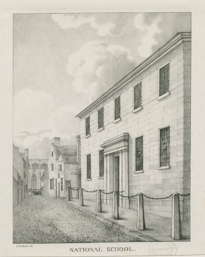 Tamworth - Nationale School: lithografie door Etienne Bruno Hamel