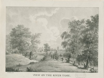 Tamworth - De rivier Tame: lithografie, nd [1796-1865] door Etienne Bruno Hamel