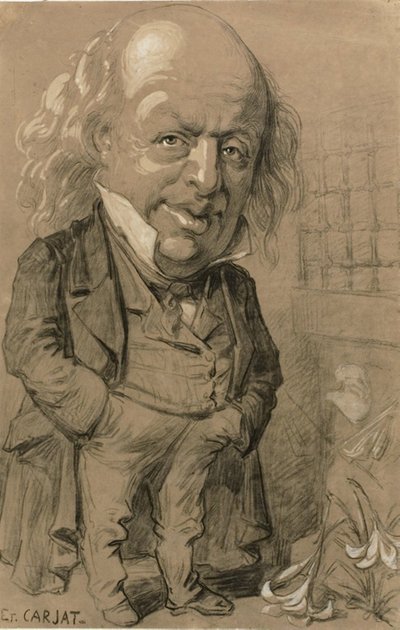 Karikaturaal portret van Pierre-Jean de Beranger door Etienne Carjat