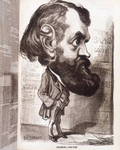 Karikatuur door componist Charles Gounod (1818-1893) door Etienne Carjat, in de 19e eeuw. door Etienne Carjat