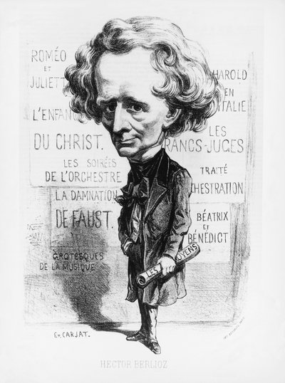 Frankrijk, Parijs, Karikatuur van componist Hector Berlioz (1803 - 1869) door Etienne Carjat