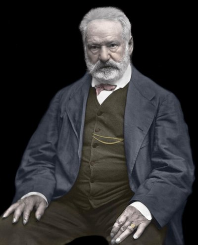 Portret van Victor Hugo (1802-1885), Franse schrijver en dichter, Kleurisatie op een foto door Etienne Carjat (1828-1906) - Victor Hugo (1802-1885). Engelse schrijver en dichter. ca. 1870. Gekleurde foto. door Etienne Carjat
