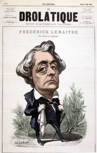 De Drolatic, Frédérick Lemaitre (1800/1876), beroemde acteur voor zijn dramatische rollen, dicht bij Victor Hugo. Karikatuur van jou, Carjat. door Etienne Carjat