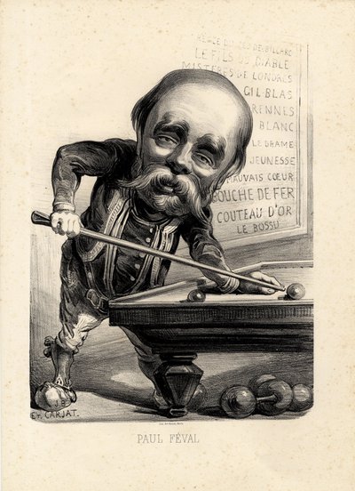 Vliegend blad - Illustratie door Etienne Carjat (1826-1906): Biljart - Feval Paul (1816-1887) door Etienne Carjat
