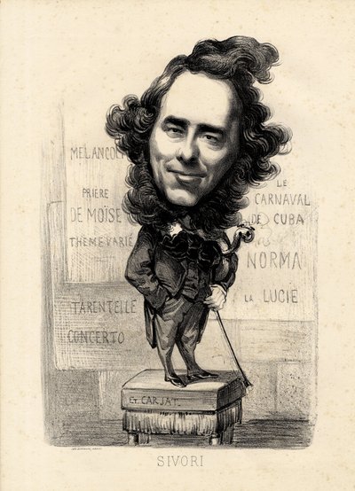 Vliegend blad - Illustratie door Etienne Carjat (1826-1906): Sivori Camille Camillo (1815-1894) door Etienne Carjat