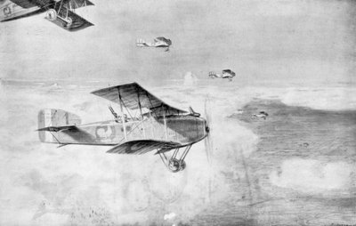 Een Franse squadron van dagbommenwerpers boven een zee van wolken, 1918, 1926 door Etienne Cournault