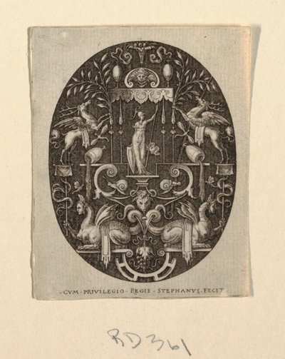 Athena, uit Grotesken op Zwarte Achtergrond, Godheden en Allegorieën door Etienne Delaune
