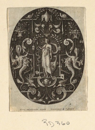 Juno, uit de serie Grotesken op Zwarte Achtergrond, Godheden en Allegorieën door Etienne Delaune